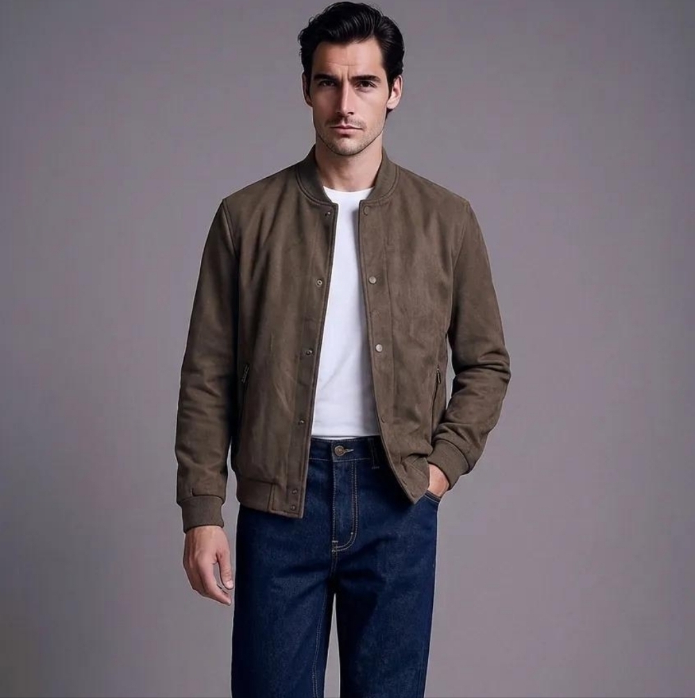 Zara Brown Faux Suede Quilted Reversible Bomber Jacket